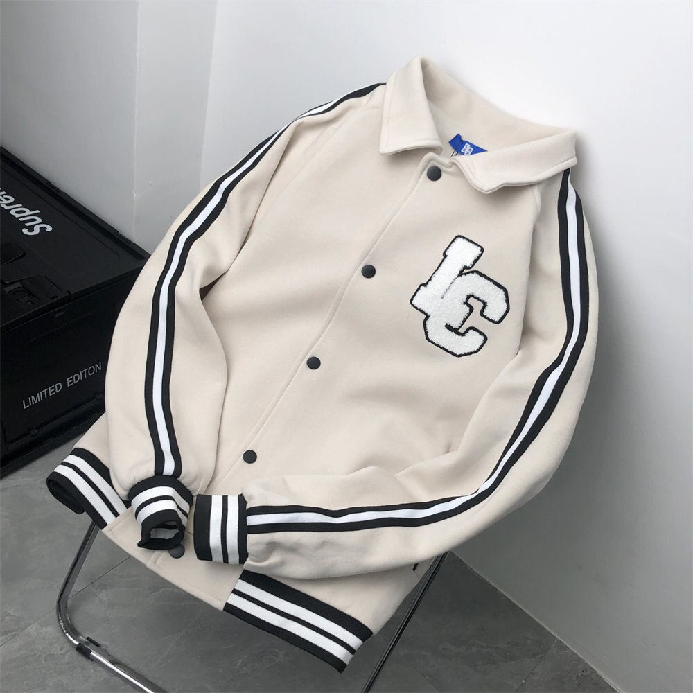 Bonsir Baseball Jackets For Men Cotton Striped Embroidery Turn-down Collar Men's Clothing Spring Harajuku Streetwear Casual Male