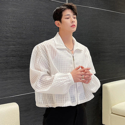sanyamk Men's Hollow Out Design 2024 Elegant Casual Jackets Personality Thin Outerwear Short Coat Korean Fashion New Tops