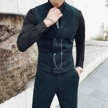 sanyamk Casual Trendy Male Personality Suit Vest British Style Business Elegant Gentleman Retro Professional Formal Dress Handsome