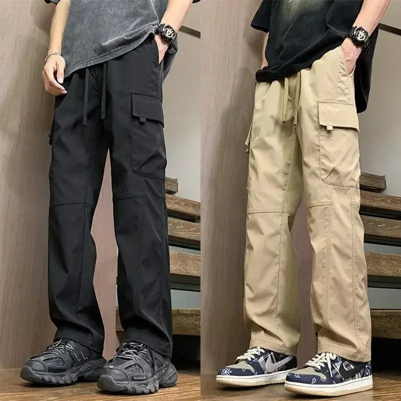 Bonsir Straight Cargo Pants for Men Y2k Vintage Wide Trousers Man Street Techwear Baggy New In High Quality Cotton Harajuku Cheap Long