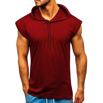 sanyamk Sports Tank Tops Men Fitness Muscle Print Sleeveless Hooded Bodybuilding Pocket Tight-drying Tops Summer Shirt For Men Clothing