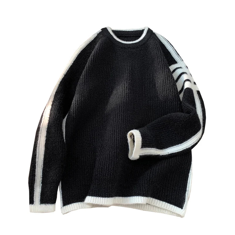 sanyamk New Patchwork Knitted Sweater Trend High Street Fashion Autumn and Winter Warm Men's Top Hip-hop Streetwear Clothing