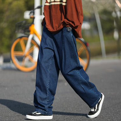 sanyamk Blue/Black Baggy Jeans Men Fashion Casual Oversized Wide Leg Jeans Men Streetwear Hip Hop Straight Denim Pants Mens Trousers