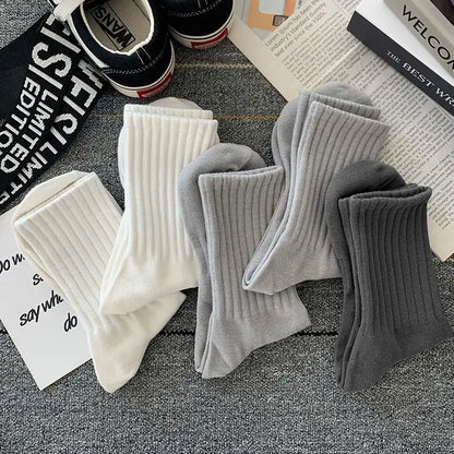 sanyamk New 5 Pairs Cool Men Black White Warm Socks Set Autumn Winter Male Solid Color Sport Short Socks For Men