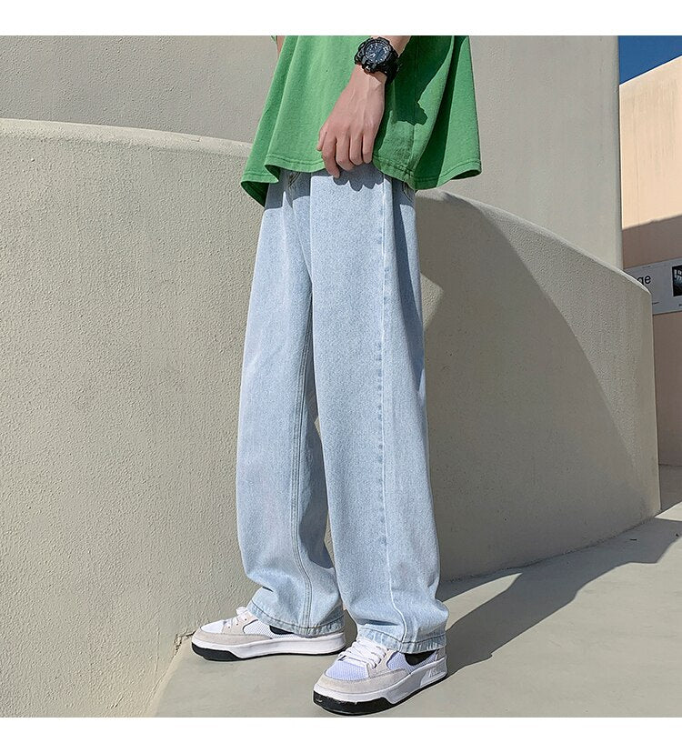 Bonsir Summer New Straight Casual Jeans Men Fashion Solid Loose Jean Pants Neutral Streetwear All-match Mopping Wide-leg Trousers