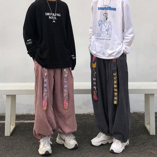 Bonsir Pants Baggy Wide Leg Pants for Men Joggers Summer Retro Chinese Style Streetwear Hip Hop Harajuku Embroidery Women New