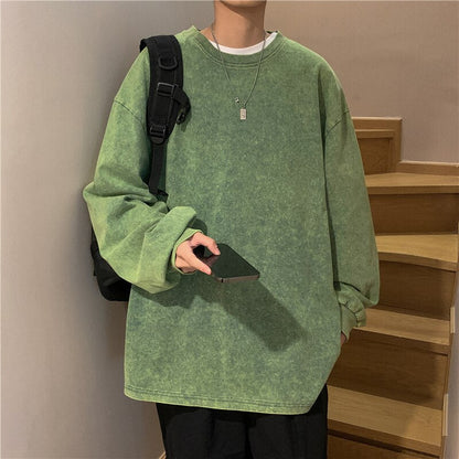 sanyamk Quality Autumn New Men's T-shirt Solid Color O-neck Long Sleeves Pure Cotton Vintage Women Loose T-shirts For Male Casual Tops