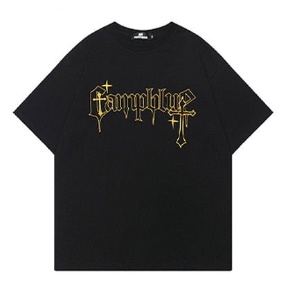 sanyamk 2022 New Arrival Top Fashion Summer Cotton O-neck Retro Heavy Print Short Sleeve Vintage Crucifix Gothic Personalized Tshirt