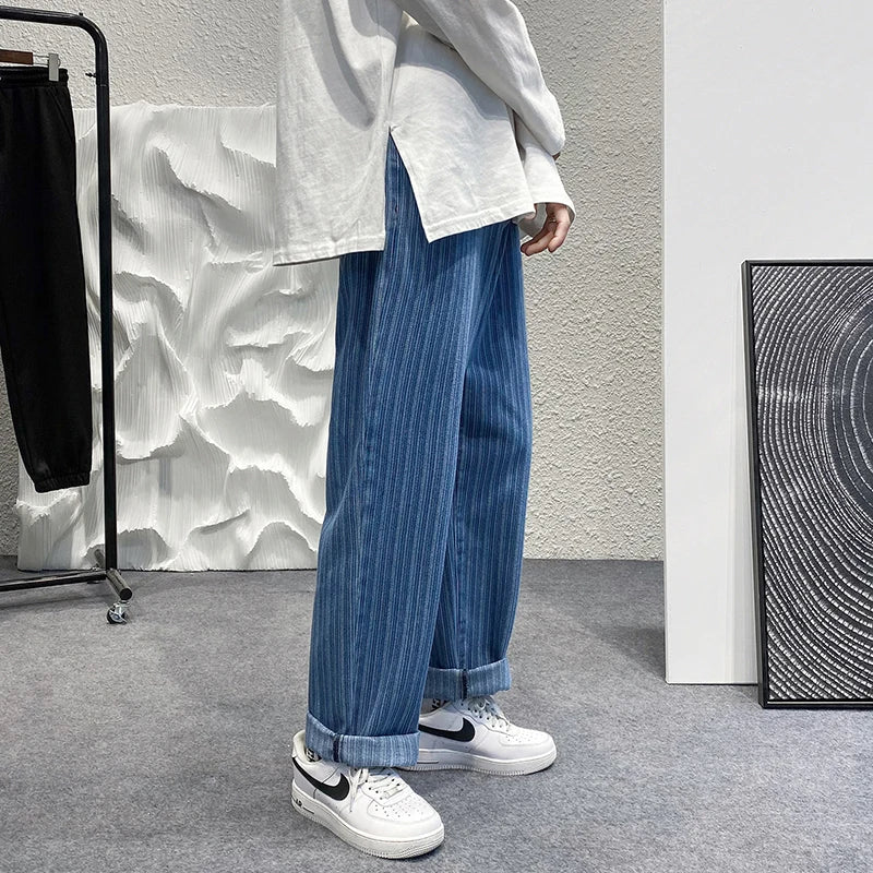 sanyamk Striped Streetwear Male Jeans Man Pants Jeans for Men Jean Baggy Korean Fashion Men Men's Oversize Trendyol Mens Denim Wide Boys