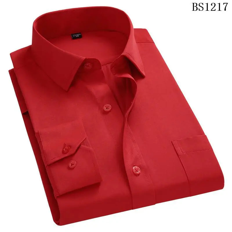 sanyamk Single Patch Pocket Formal Business Standard Office  Men's Classic Long Sleeve Solid Basic Dress ShirtsSIZE 47 48