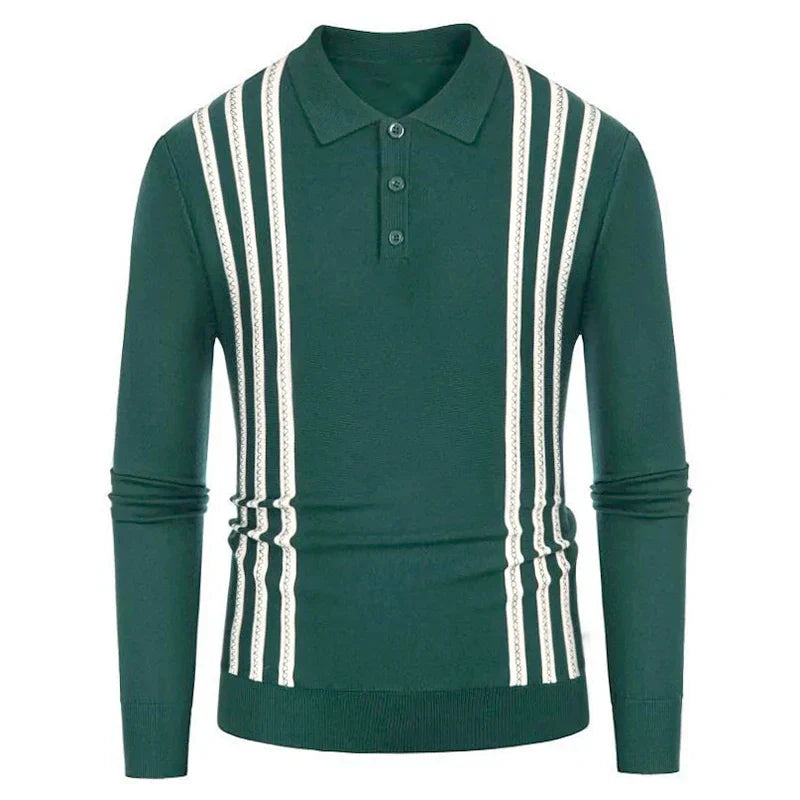 sanyamk 2024 Spring New Casual Knitwear Male Long Sleeve Turn-down Collar Polo Shirts Knitted Striped Patchwork Pullovers Men Clothing