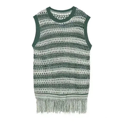 Bonsir Striped Mesh Vest for Men Vintage Knit Tank Tops Sleeveless Tee Male Casual Summer Beach Japanese Streetwear Hip Hop