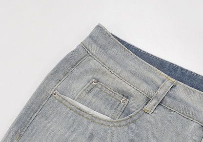 sanyamk High Street Flame Skull Embrodiery Vintage Denim Trousers Men's Distressed Washed Straight Baggy Oversized Jeans Pants