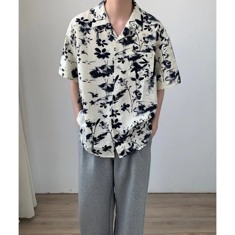 Bonsir Summer Short Sleeved Shirt Men Oversized Printed Casual Shirt Men Streetwear Korean Loose Flower Shirts Mens Hawaiian Shirt