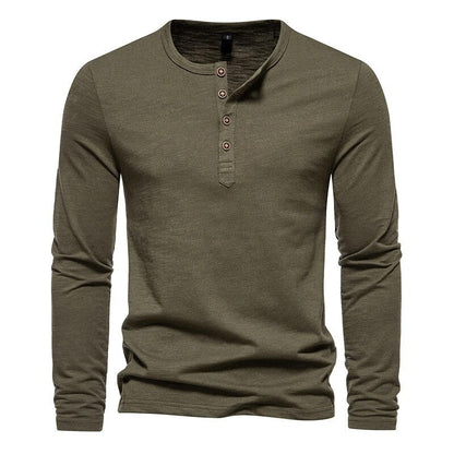 Bonsir Early Autumn Long Sleeve Round Neck Shirts Male Streewtear Simple Tops Men Clothing Casual Solid Button-up Basic Tees Pullover