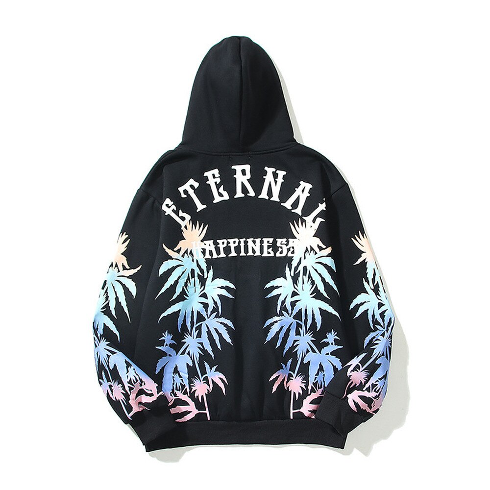 Bonsir High Street Hoodies Loose Couple Palm Tree Print Embroidery Casual All-match Hooded Sweatshirt Streetwear Pullover 24H shipped