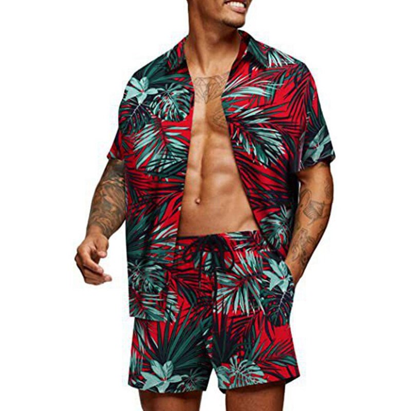 Bonsir Vintage Striped Print Shirts Mens Two Piece Sets Summer Short Sleeve Beach Shirt And Loose Shorts Men Suits Fashion Streetwear