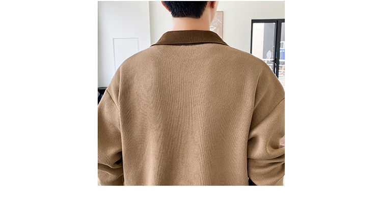 sanyamk Autumn New Knitted Sweater Men Business Casual Patchwork Polo Lapel Zipper Sweater Harajuku Mens Loose Japanese Pullove