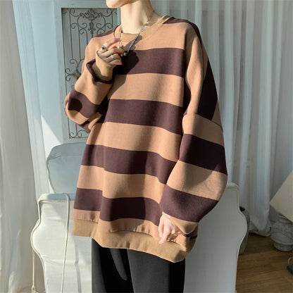 sanyamk  -  Men Women Classic Striped Hoodies Couple O-neck Loose Sweatshirt Spring Autumn Male Hip Hop Streetwear Casual Trend Pullovers