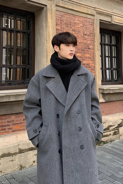 sanyamk Winter High Quality Woolen Trench Coats Men Korean Style Luxury Male Casual Trenchcoat Men's Streetwear Gray/Khaki/Black