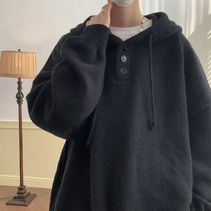 sanyamk Men Hooded Sweater Spring and Autumn Seasons Japanese Vintage Lazy Coat Male Wearing Hat Knit Casual Fashion  Loose Sweater Top