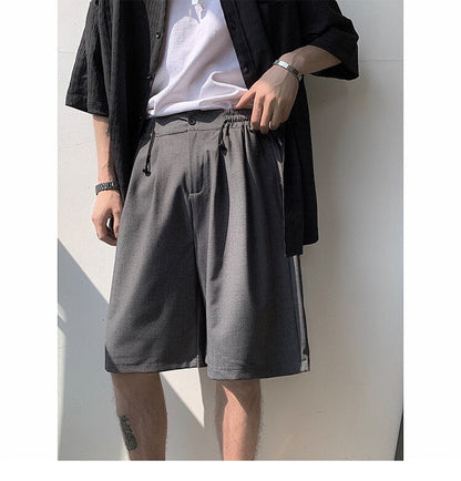 sanyamk Men's Korean Style Summer Men's Loose Straight Suit Shorts Cotton Elastic Waist Cargo Shorts Multi-pocket Casual Shorts