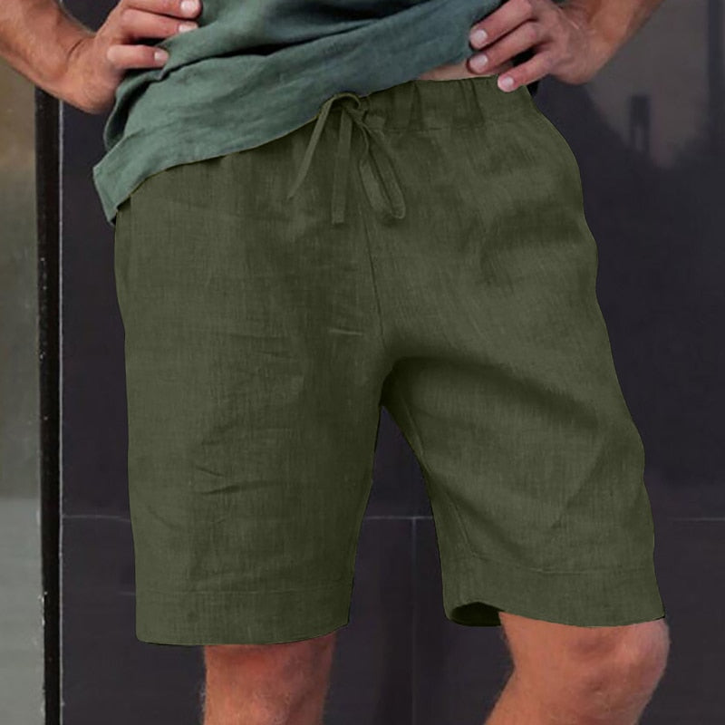Bonsir Vintage Solid Cotton Linen Short Pant Man 2023 Spring Summer Casual Loose Drawstring Shorts Men Leisure Tie-up Shorts Streetwear