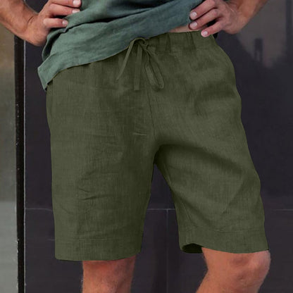Bonsir Vintage Solid Cotton Linen Short Pant Man 2023 Spring Summer Casual Loose Drawstring Shorts Men Leisure Tie-up Shorts Streetwear