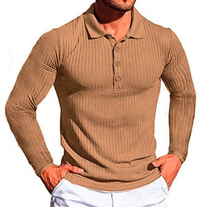 sanyamk Autumn Fashion Knit Long Sleeves Men Polo Shirt Casual Long Sleeve Pullovers Man Solid Sweaters Breathable Tops Men Clothing