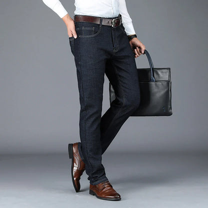 sanyamk Autumn Thick Jeans for Men New Solid Color Business Casual Jeans Loose Straight Soft Bamboo Fiber Jeans Men Pants