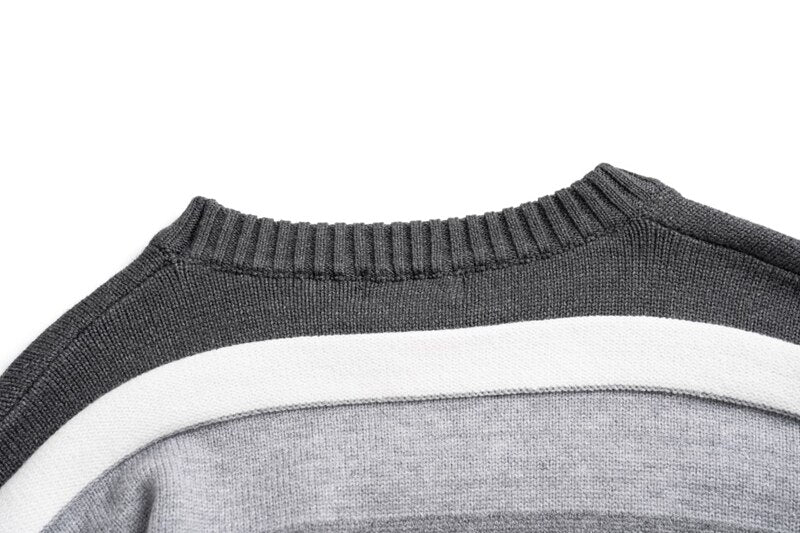 sanyamk Color Match Letter Striped Pullover Crew Neck Men's Sweater Loose Retro High Street Knitted Patchwork Couple Winter Clothes