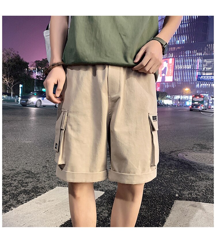 Bonsir Oversize Casual Shorts Men's Thin Street Trend Big Pocket Overalls Sports Loose Straight Pants Printed Letters Summer Clothes