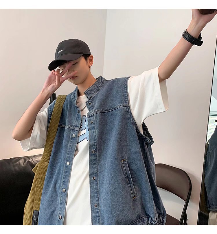 Bonsir Denim Sleeveless Jacket Men Fashion Oversized Harajuku Denim Jeans Casual Jeans Waistcoat Cowboy Hip Hop Streetwear Clothing