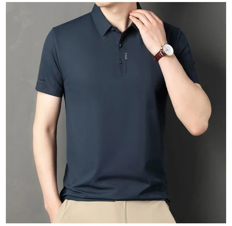 sanyamk Men Summer Short Sleeved POLO Shirts Top Popular Polo Collar Waffle Short Sleeve High Quality T-shirt