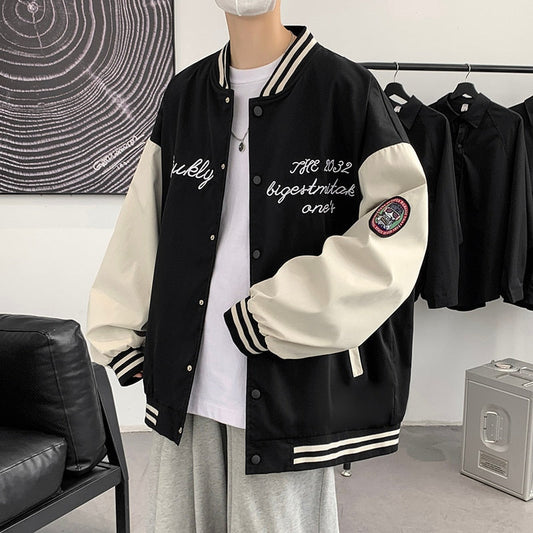 sanyamk Spring New Men Patchwork Jackets Streetwear Letter Graphic Casual Man Baseball Jacket Hip Hop Loose Unisex Coats