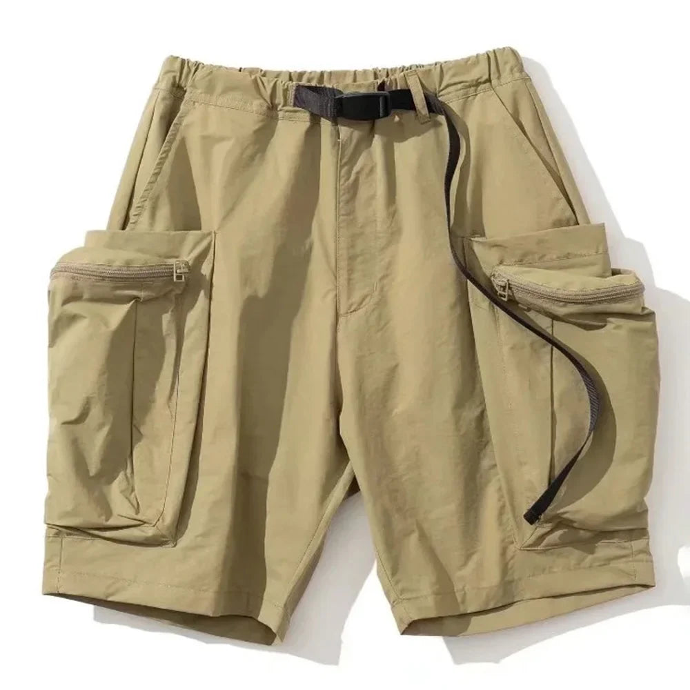Bonsir Summer Cargo Pants Men's Vintage Belt Design Safari Style Shorts Fashion Casual Baggy Pocket Zipper Sports Knee Length Trousers
