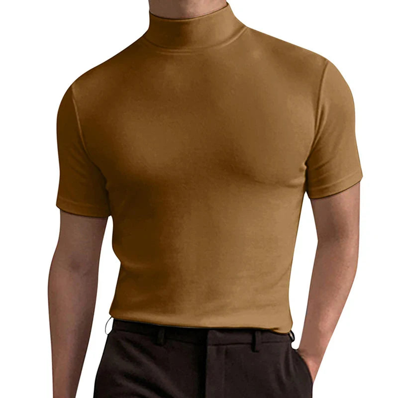 sanyamk Spring And Summer Turtleneck Male Tees Streetwear Solid Short Sleeve Pullovers Tops Casual Basic Slim Men T-Shirts 2023 Clothes