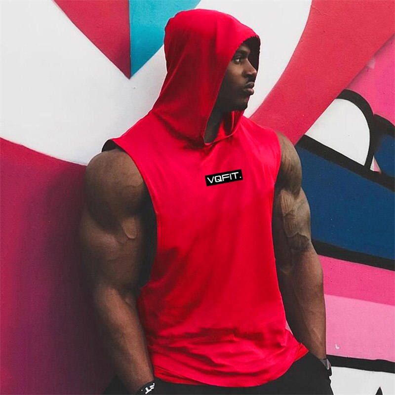 sanyamk Running Vest Brand Gym Clothing Mens Bodybuilding Hooded Tank Top Cotton Sleeveless Vest Sweatshirt Fitness Workout Sportswear