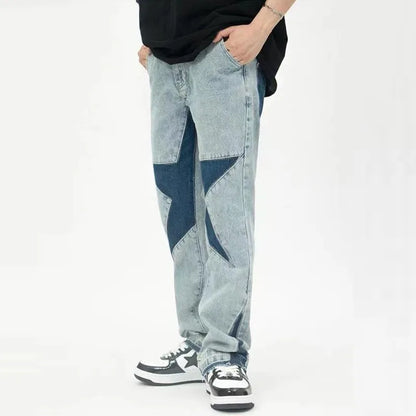 sanyamk Y2K Star Jeans Men Patchwork Denim Trousers Male Loose Casual Pants Korean Japanese Streetwear Hip Hop men clothing