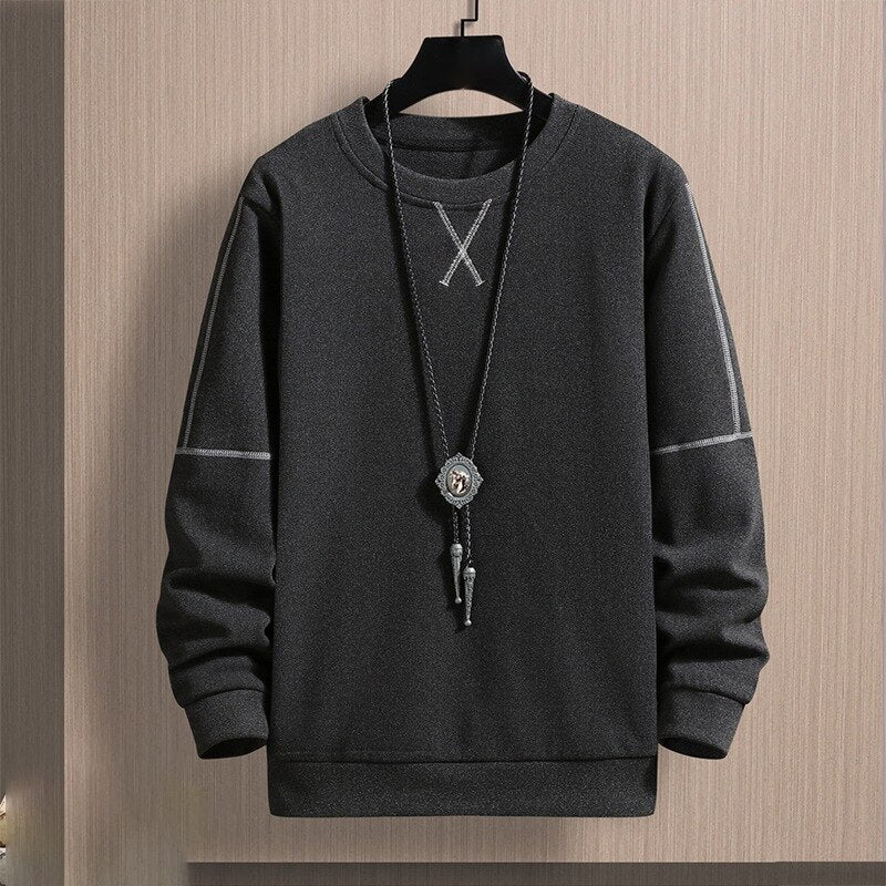 Bonsir Fashion Men Crew Neck Sweaters Patchwork Long Sleeve Knitted Tops Pullover For Mens Autumn Winter Basic Knitting Jumper Sweater