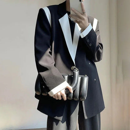 sanyamk Men Blazer Patchwork Lapel Long Sleeve Streewear Button Loose Csual Suits Korean 2024 Fashion Men Thin Coats M-2XL