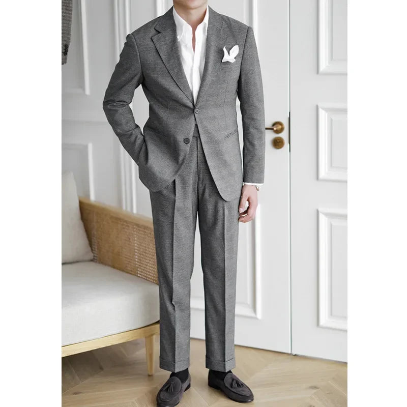 sanyamk High Quality Wedding Suits For Men Solid Color Business Formal Casual Dress Suits 2 Pieces Office Work Party Prom Costume Homme