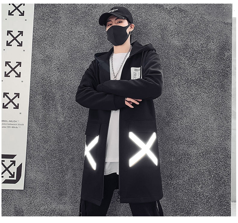 Bonsir Men's Harajuku Hooded Jackets Spring Autumn Print Windbreaker Ribbon Overcoat Outwear Hip Hop Male Casual Male Designer Clothing