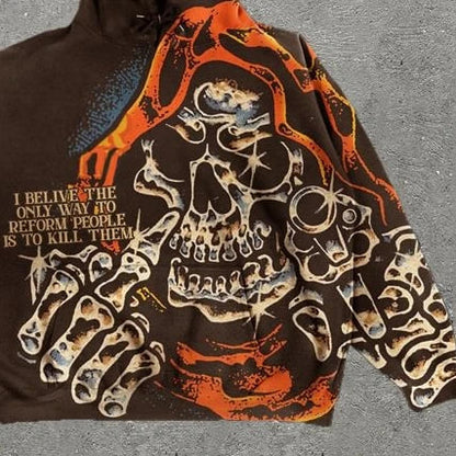 sanyamk  -  Streetwear Hoodies Y2K Men Women Clothes American Retro Skull Graphic Print Oversized Hoodies Sweatshirts Rock Pullover Hoodies