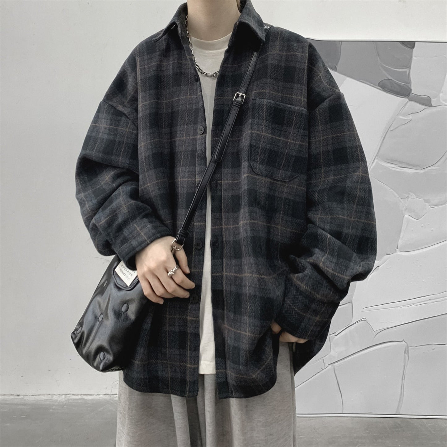 sanyamk New Plaid Shirt For Men Harajuku Vintage Loose Unisex Casual Blouses Japanese Style Male Cardigan Clothing