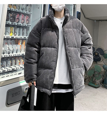 Bonsir Corduroy Winter Coat Men Puffer Jacket Autumn and Winter New Korean Style Long Ladies Over-the-knee Cotton Padded Keep Warm