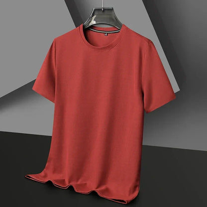 sanyamk 2024 Summer New Waffle Round Neck Short Sleeved Men T-shirt Minimalist Solid Color Male Top