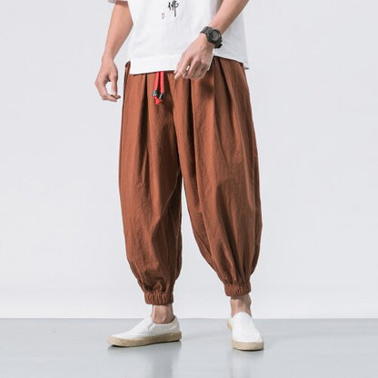 Bonsir Spring Summer Men Streetwear Fashion Loose Casual Pant Male Cotton Linen Harem Trousers Jogger Sweatpants Plus Size M-5XL