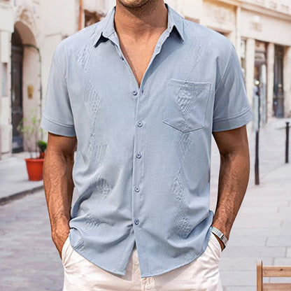 Bonsir Spring Summer Short Sleeve Casual Shirt Mens Clothes Vintage Button-down Turn-down Collar Tops Fashion Loose Shirts For Men