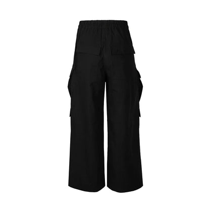 Bonsir Wide Leg Drawstring Black Cargo Pants Unisex Straight Baggy Casual Overalls Men's Streetwear Loose Oversized Trousers